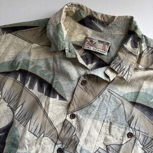 VTG Tori Richard Mens Hawaiian Shirt‎ Size XL Beige Leaves USA Made Resortwear